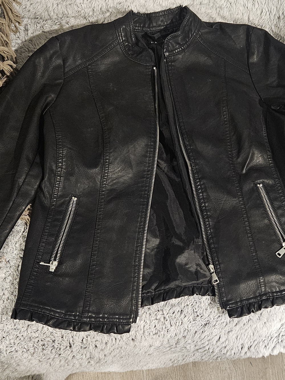 Baccini Black Faux Leather Zip-Front Women's Jacket